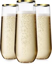 24 Pcak Champagne Flutes Plastic, 9 Oz Disposable Stemless Mimosa Gold Rim Toasting Glasses, Clear Crystal Plastic Cocktail Cups for Party Wedding Birthday