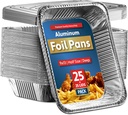 25 Pack Aluminum Pans Disposable 9x13 Baking Pan Chafing Trays with Lids, Half Size Oven Steam Table Tin Foil Pans with Covers, Extra Heavy Duty Foil Pans for Heating, Roasting, Cooking, Storing Food