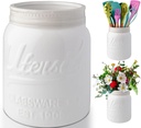 Comfify Wide Mouth Mason Jar Utensil Holder Decorative Kitchenware Organizer Crock - Perfect Cookware Gift - White, Large Size 5.4x6.75
