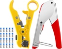 3-in-1 Coaxial Cable Crimper and Repair Kit for RG59, RG6, RG11, and RG7 with Adjustable Wire Stripper and 20 F-Type Connectors – Ideal for Satellite TV and Home Networking