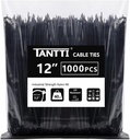 Zip Ties 12 inch, Black Zip Ties 1000 pack, 40lb, Cable Ties, Self-locking Wire ties for indoor and outdoor use, by Tantti