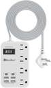6 USB(2 USB C) Surge Protector Power Strip- 5Ft Travel Power Strip with 4.8A USB Charging Station and 4 Extendable Outlet, 13A Flat Plug Braided Extension Cord with Wall Mount for Travel Office Dorm